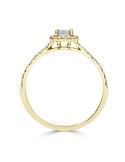 Solitario oro amarillo halo esmeralda diamante creado 0,50 CT + 0,37 CT