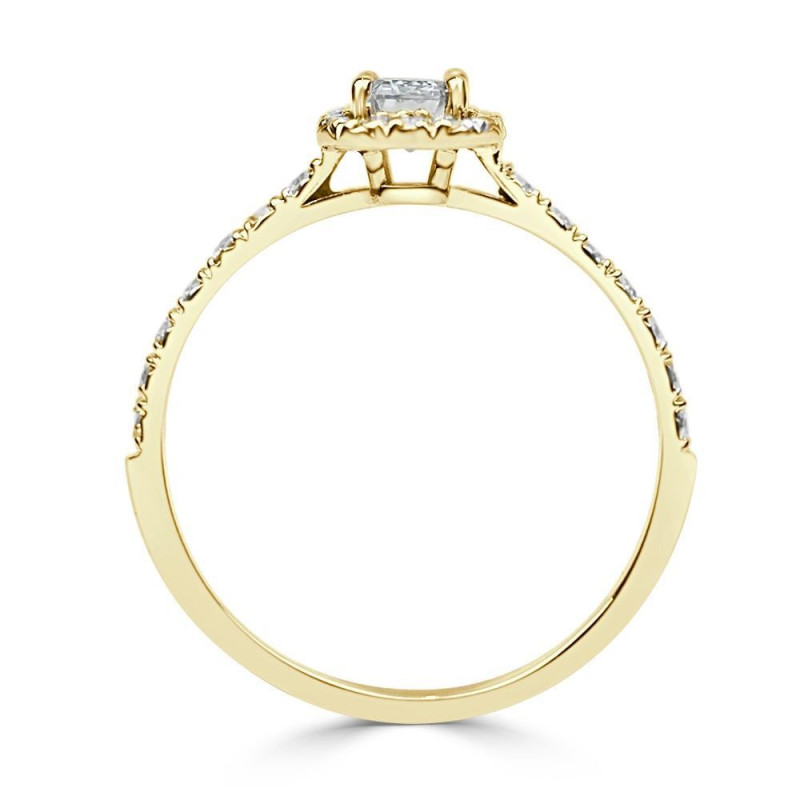 Solitario oro amarillo halo esmeralda diamante creado 0,50 CT + 0,37 CT