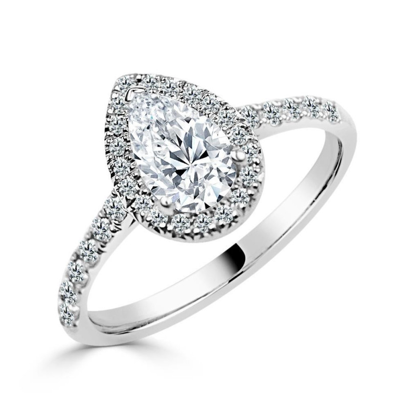 Solitario oro blanco diamante creado halo pera 1,01 CT