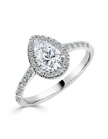 Solitario oro blanco diamante creado halo pera 1,01 CT