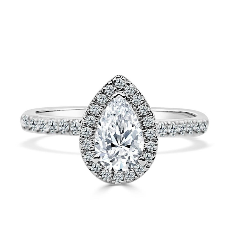 Solitario oro blanco diamante creado halo pera 1,01 CT
