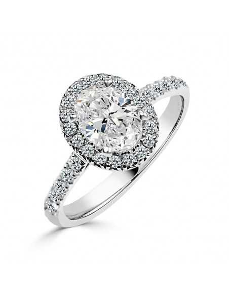 Solitario oro blanco halo oval diamante creado1,00CT ( 0,43CT brazo-halo)
