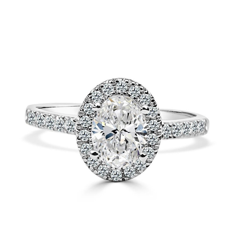 Solitario oro blanco halo oval diamante creado1,00CT ( 0,43CT brazo-halo)