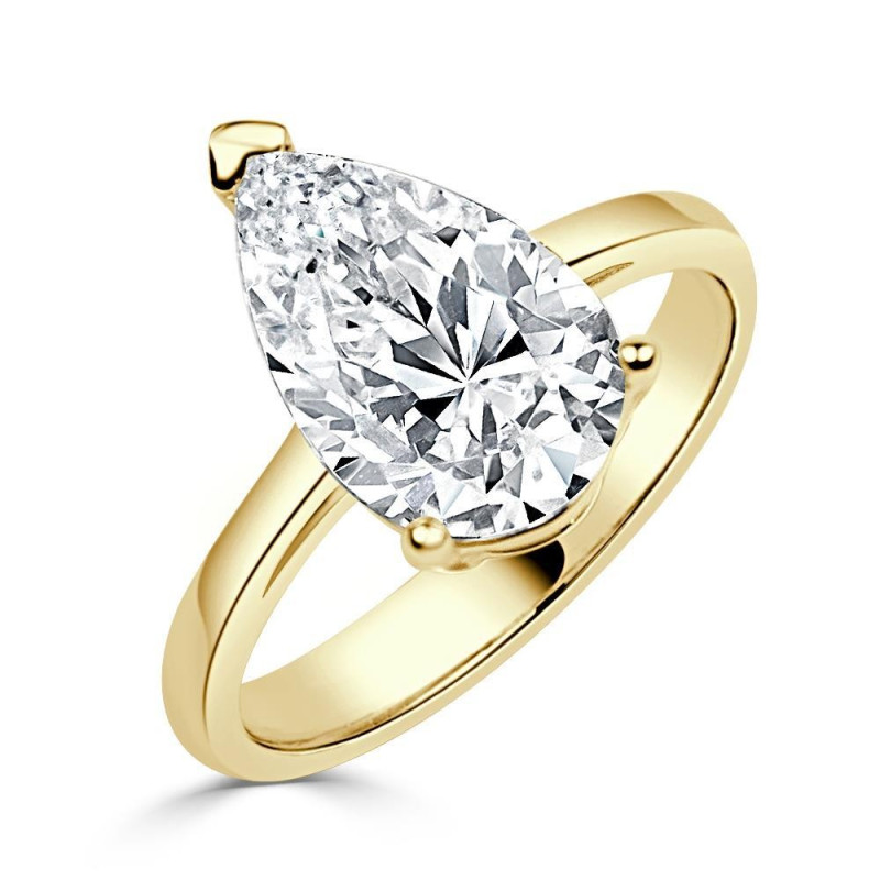 Solitario oro amarillo con diamante de laboratorio pera de 2,00 CT