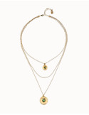 Collar UNOde50 Ser Intuitiva triple bañado en oro con cristal verde COL2042 | B&Couple