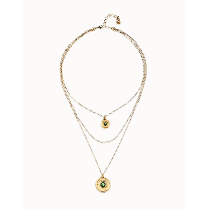 Collar UNOde50 Ser Intuitiva triple bañado en oro con cristal verde COL2042 | B&Couple