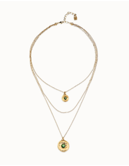 Collar UNOde50 Ser Intuitiva triple bañado en oro con cristal verde COL2042 | B&Couple