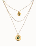 Collar UNOde50 Ser Intuitiva triple bañado en oro con cristal verde COL2042 | B&Couple
