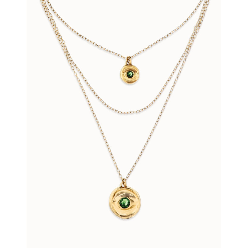 Collar UNOde50 Ser Intuitiva triple bañado en oro con cristal verde COL2042 | B&Couple