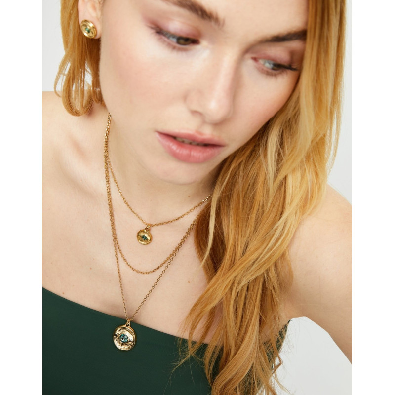 Collar UNOde50 Ser Intuitiva triple bañado en oro con cristal verde COL2042 | B&Couple