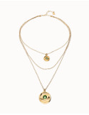 Collar UNOde50 Ser Intuitiva triple bañado en oro con cristal verde COL2042 | B&Couple