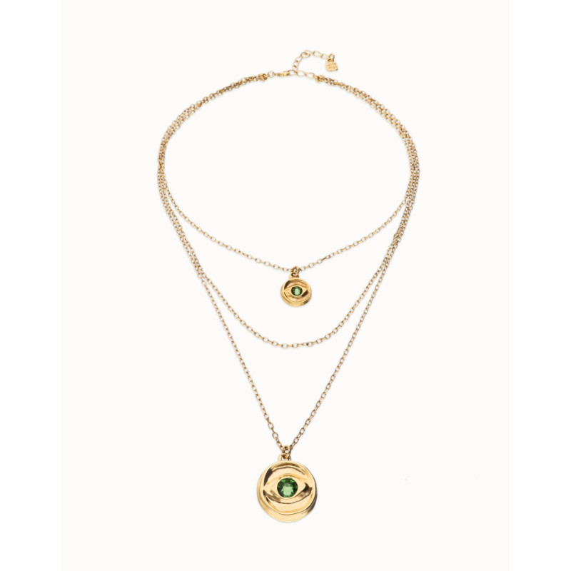 Collar UNOde50 Ser Intuitiva triple bañado en oro con cristal verde COL2042 | B&Couple