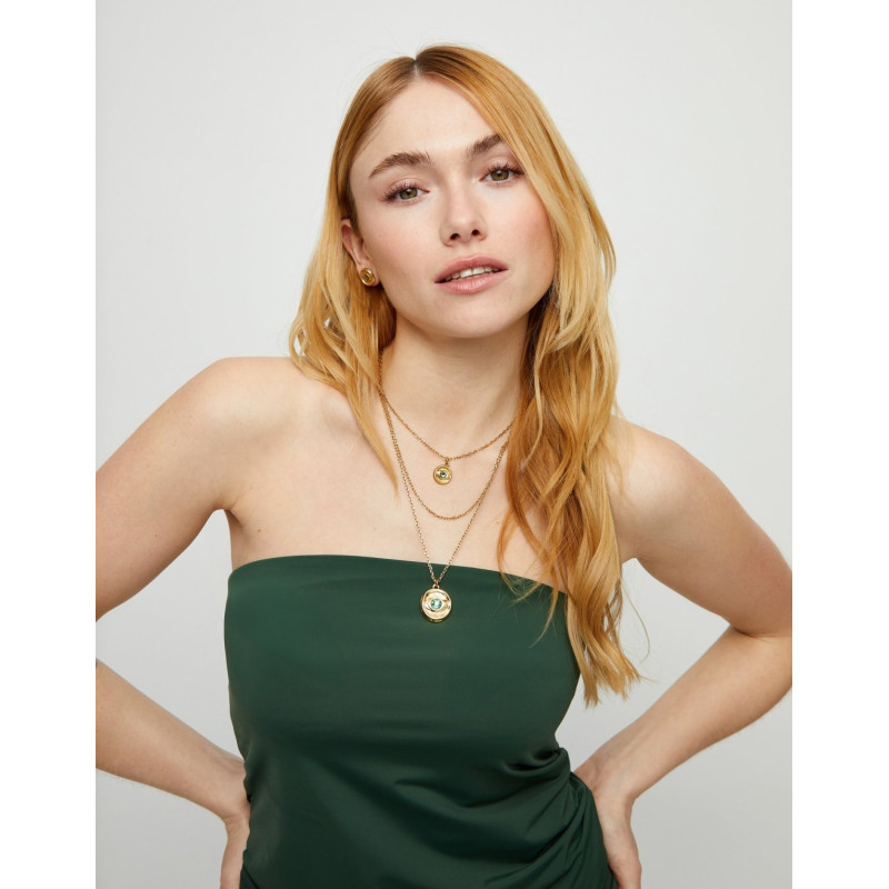 Collar UNOde50 Ser Intuitiva triple bañado en oro con cristal verde COL2042 | B&Couple