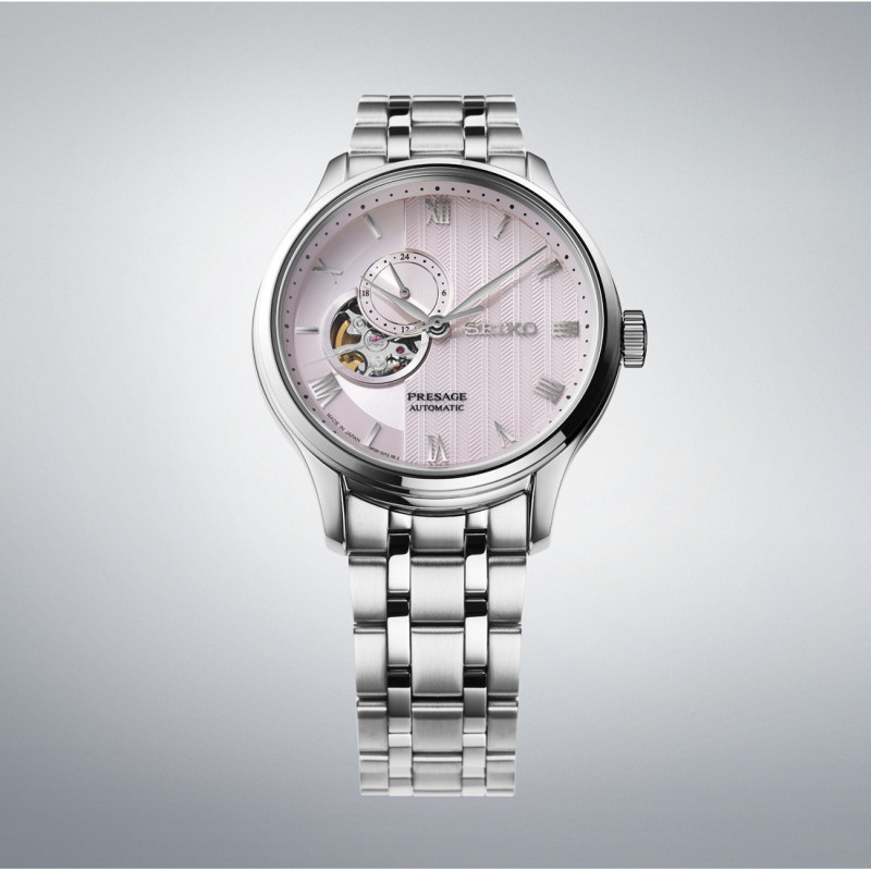 Reloj Seiko Presage Japanese Garden SSA465J1 | Automático con esfera rosa y open heart | B&Couple