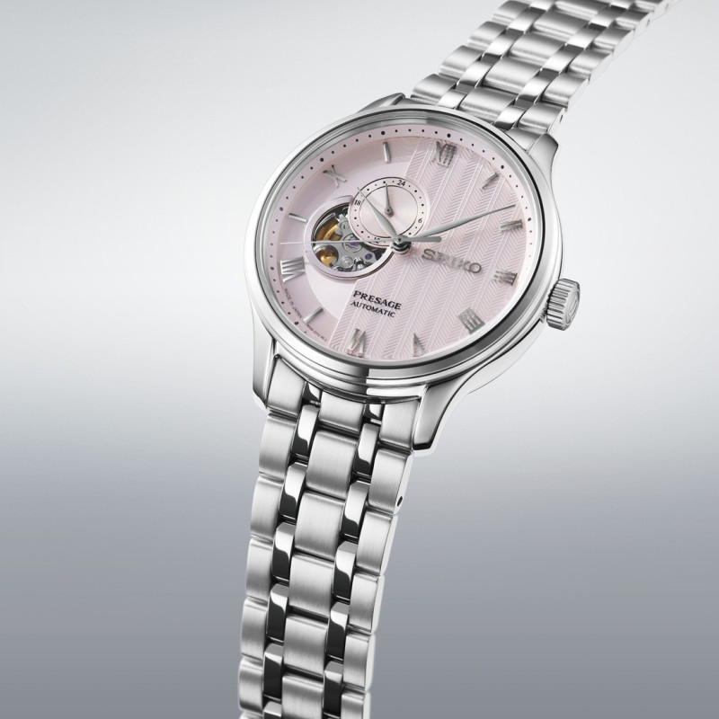 Reloj Seiko Presage Japanese Garden SSA465J1 | Automático con esfera rosa y open heart | B&Couple