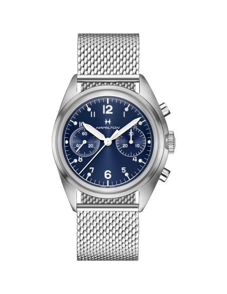 Reloj Hamilton Khaki Aviation Pilot Pioneer Mechanical Chronograph H76409140 | Cronógrafo mecánico azul y caja acero | Joyería B