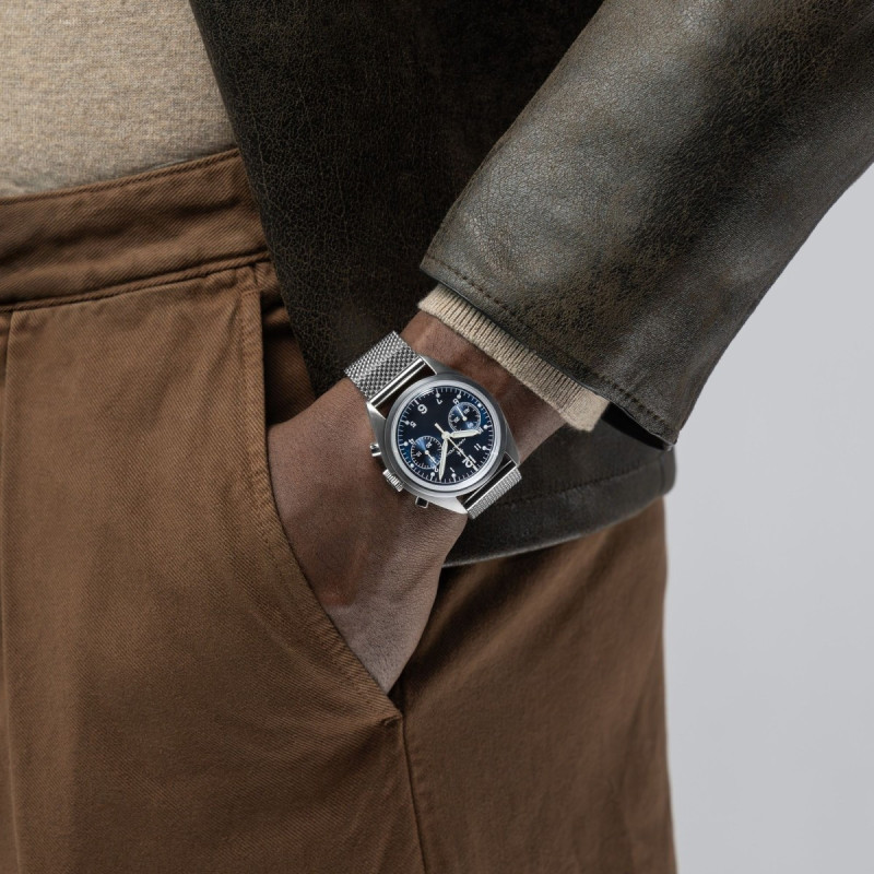 Reloj Hamilton Khaki Aviation Pilot Pioneer Mechanical Chronograph H76409140 | Cronógrafo mecánico azul y caja acero | Joyería B