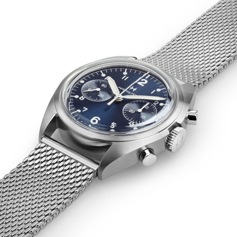 Reloj Hamilton Khaki Aviation Pilot Pioneer Mechanical Chronograph H76409140 | Cronógrafo mecánico azul y caja acero | Joyería B