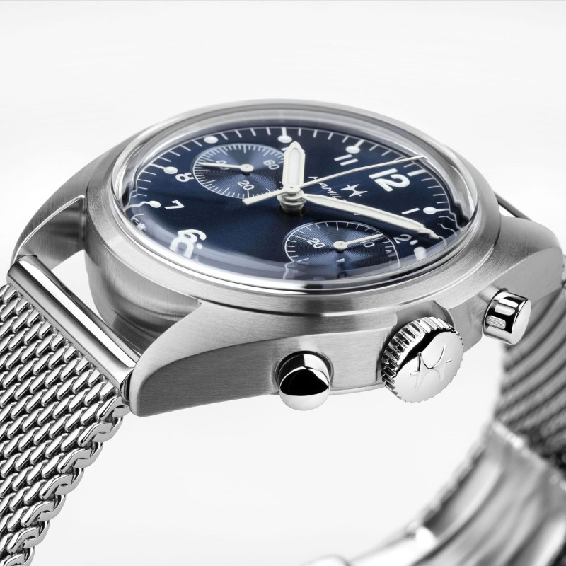 Reloj Hamilton Khaki Aviation Pilot Pioneer Mechanical Chronograph H76409140 | Cronógrafo mecánico azul y caja acero | Joyería B