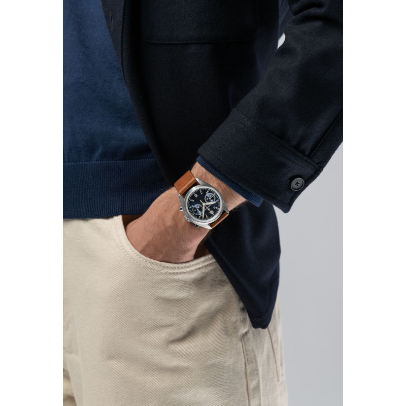 Reloj Hamilton Khaki Pilot Pioneer H76409540 | Mecánico cronógrafo azul 40 mm | Joyería Bellido