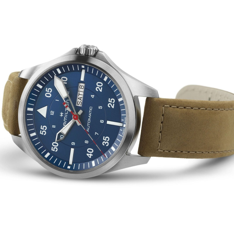 Reloj Hamilton Khaki Aviation Pilot Day Date Auto H64655941 | Automático, titanio y esfera azul | Joyería Bellido