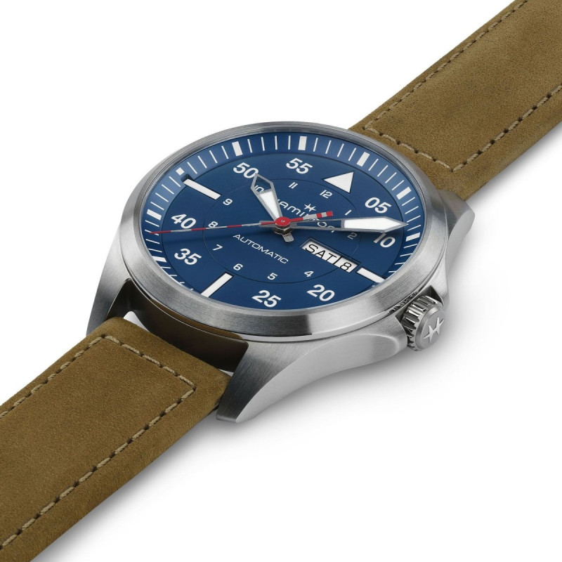 Reloj Hamilton Khaki Aviation Pilot Day Date Auto H64655941 | Automático, titanio y esfera azul | Joyería Bellido
