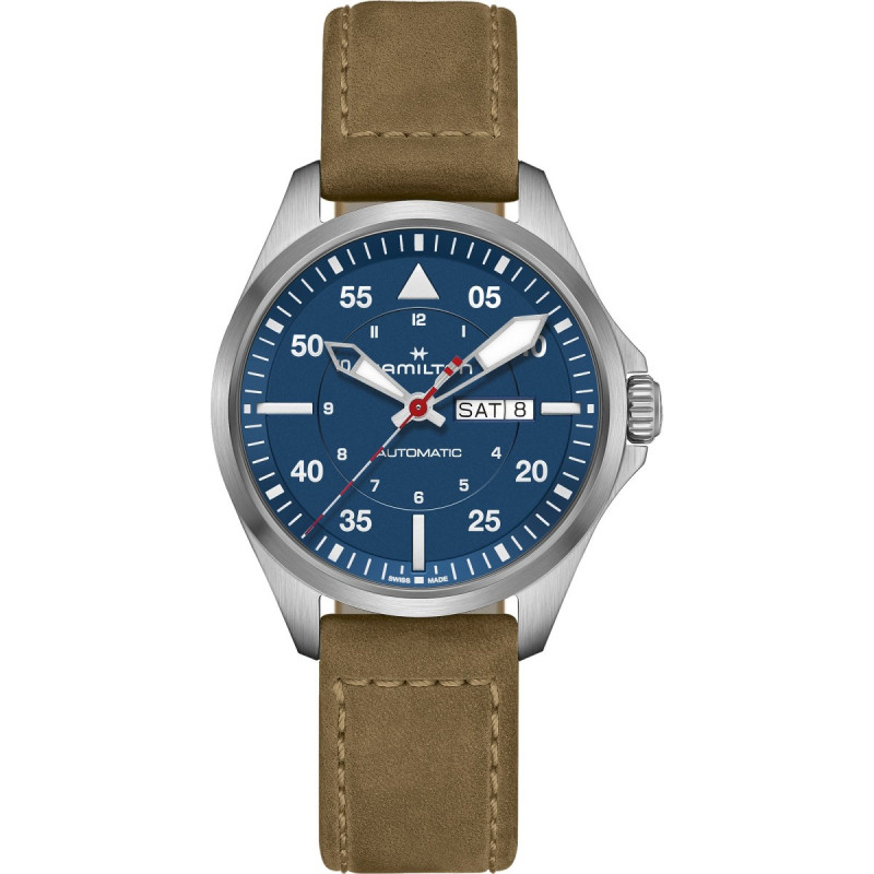 Reloj Hamilton Khaki Aviation Pilot Day Date Auto H64655941 | Automático, titanio y esfera azul | Joyería Bellido
