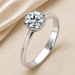 Solitario oro blanco de seis garras · vista en tres cuartos, diamante creado 0,70 ct | Joyería Bellido