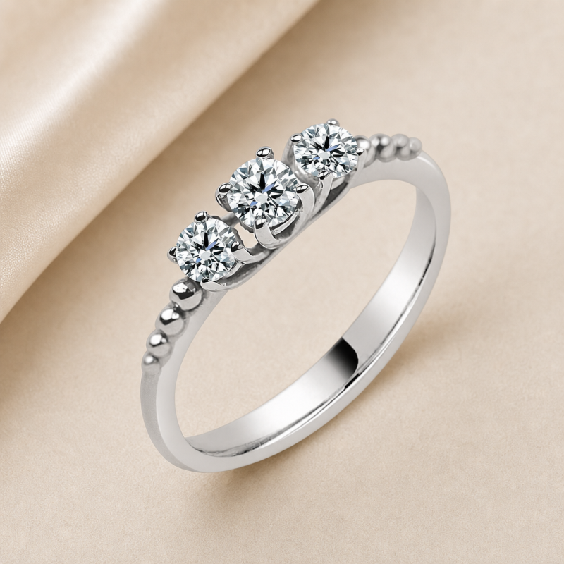 Solitario oro blanco tresillo · vista en tres cuartos, diamante creado 0,15 ct | Joyería Bellido