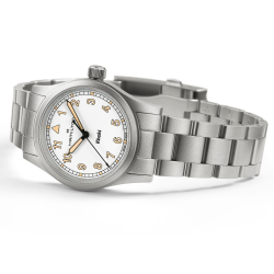 Hamilton Khaki Field Cuarzo 33mm Esfera blanca Brazalete de acero H69301110 - correa enrollada
