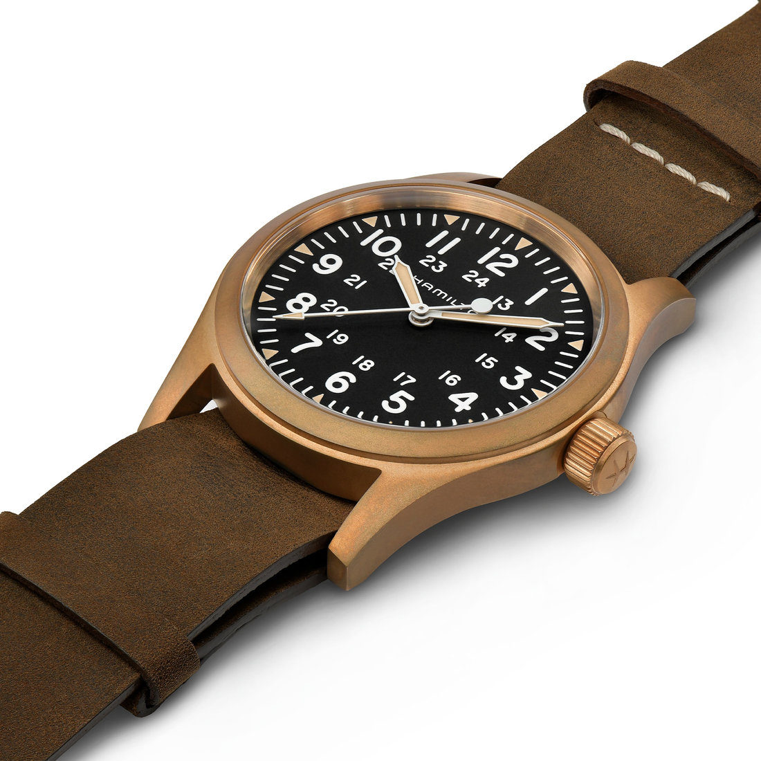 Hamilton Khaki Field Bronce Cuerda Manual 38mm Esfera negra H69459530 - detalle
