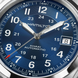 Hamilton Khaki Field Auto 38mm Esfera azul Correa NATO H70455940 - detalle
