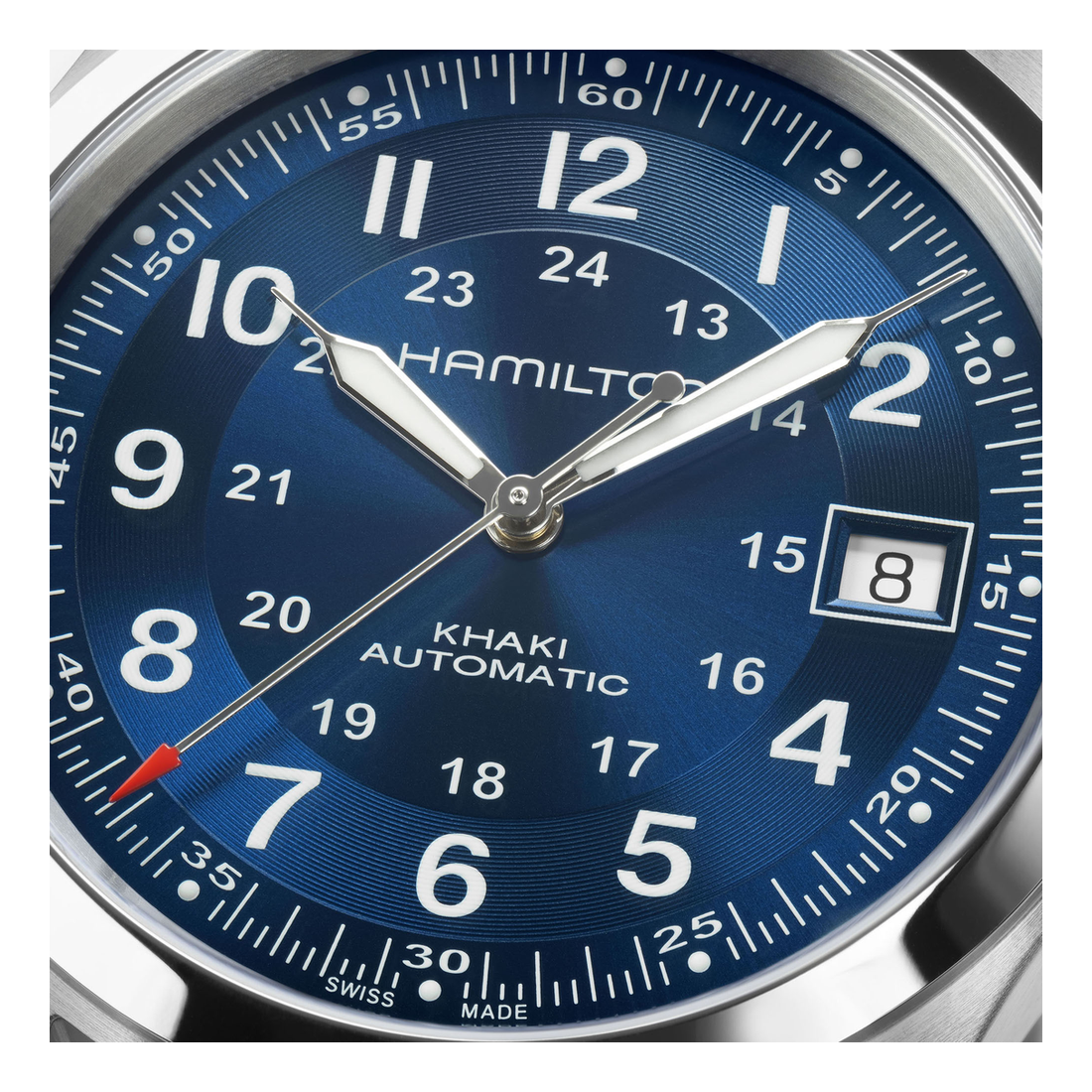 Hamilton Khaki Field Auto 38mm Esfera azul Correa NATO H70455940 - detalle
