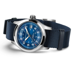 Hamilton Khaki Field Auto 38mm Esfera azul Correa NATO H70455940 - correa enrollada