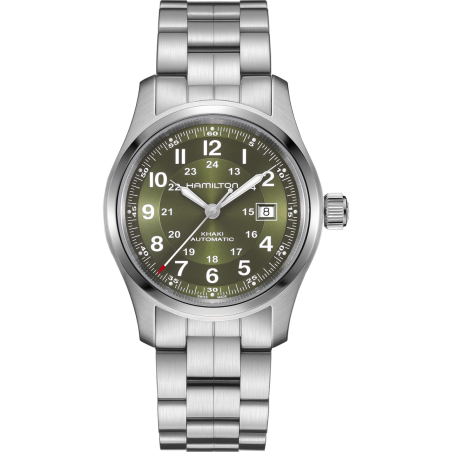 Hamilton Khaki Field Auto 42mm Esfera verde Brazalete de acero H70605160