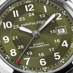 Hamilton Khaki Field Auto 42mm Esfera verde Brazalete de acero H70605160 - detalle