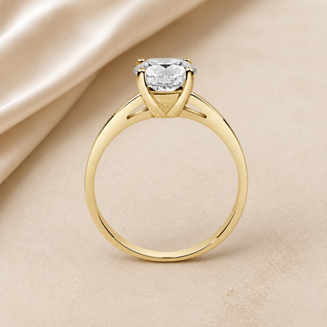 Solitario oro amarillo de cuatro garras · perfil del engaste, diamante natural 1,50 ct | Joyería Bellido