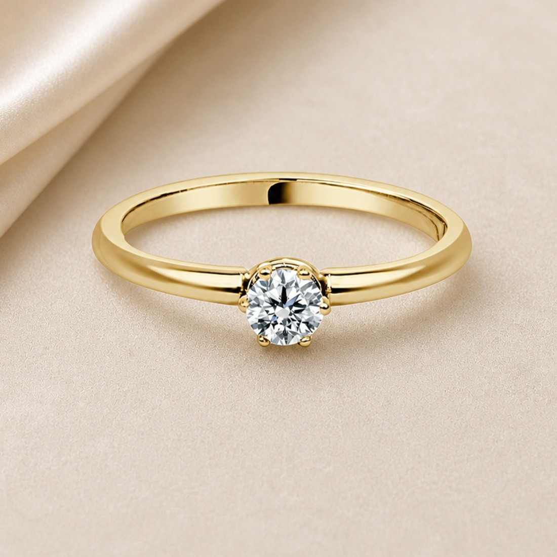 Solitario oro amarillo corona · diamante de laboratorio 0,20 ct