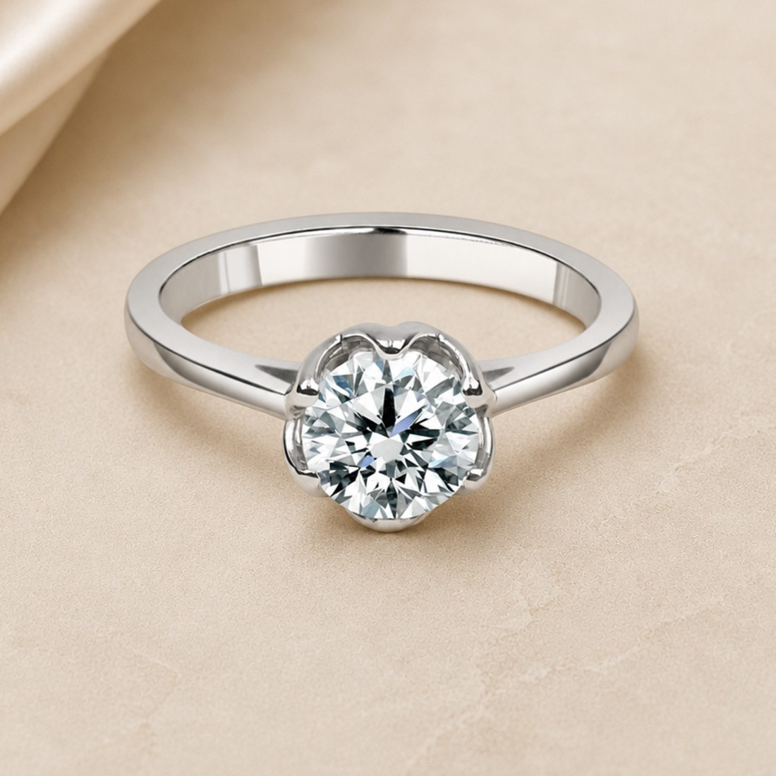 Solitario oro blanco seis garras · diamante de laboratorio 1,00 ct