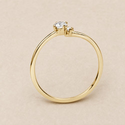Solitario oro amarillo de dos diamantes · perfil del engaste, diamante natural 0,10 ct | Joyería Bellido