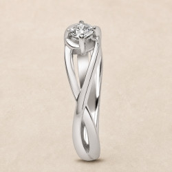 Solitario oro blanco de diseño infinito · perfil del brazo entrelazado, diamante natural 0,15 ct | Joyería Bellido