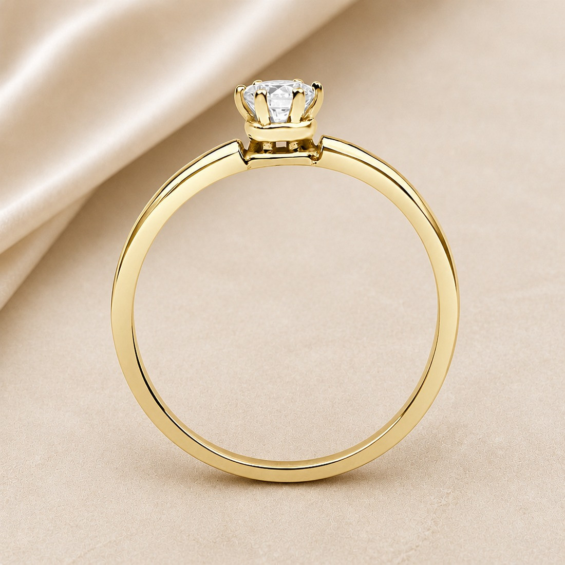 Solitario oro amarillo con corona de seis garras · perfil del engaste, diamante natural 0,20 ct | Joyería Bellido