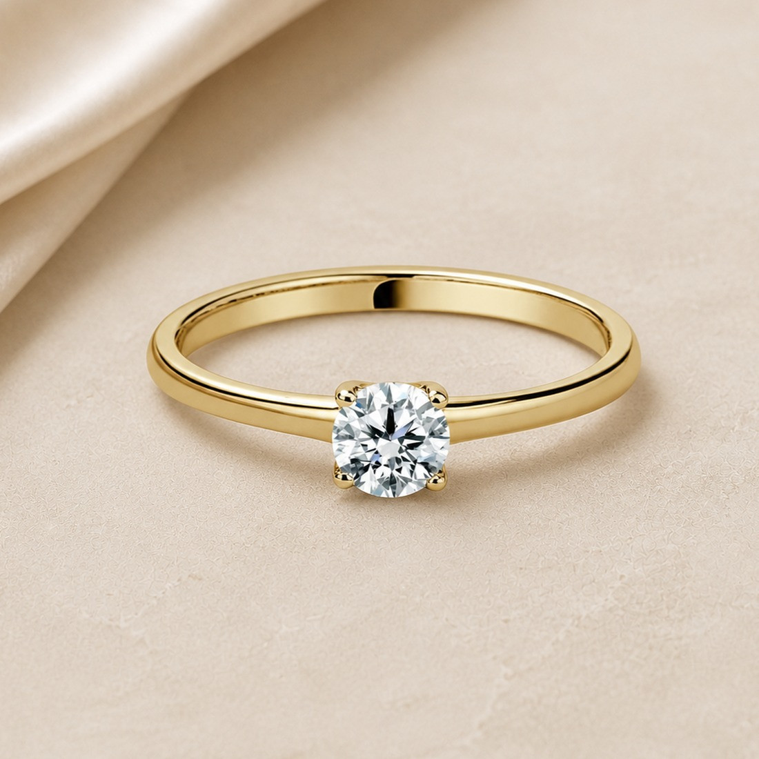 Solitario oro amarillo de cuatro garras · diamante natural 0,30 ct | Joyería Bellido