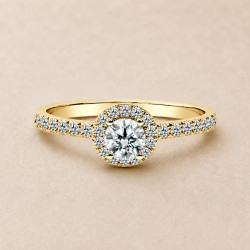 Solitario oro amarillo halo de talla redonda · diamante natural 0,30 ct | Joyería Bellido