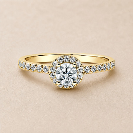 Solitario oro amarillo halo de talla redonda · diamante natural 0,30 ct | Joyería Bellido