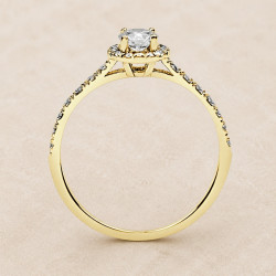 Solitario oro amarillo halo de talla redonda · perfil del engaste, diamante natural 0,30 ct | Joyería Bellido