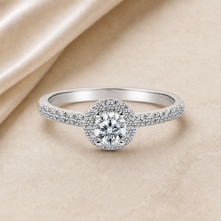 Solitario oro blanco halo de talla redonda · diamante natural 0,30 ct | Joyería Bellido