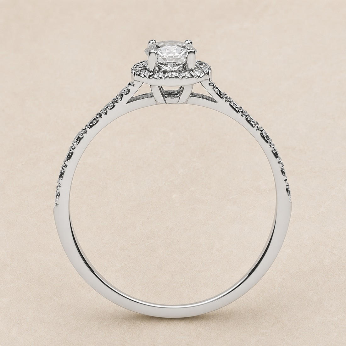 Solitario oro blanco halo de talla redonda · perfil del engaste, diamante natural 0,30 ct | Joyería Bellido