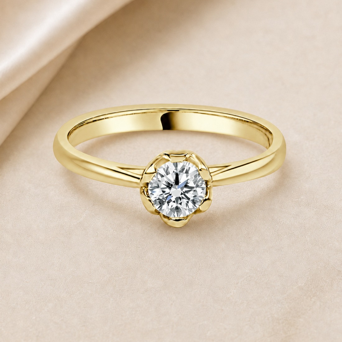 Solitario oro amarillo de seis garras · diamante natural 0,50 ct | Joyería Bellido