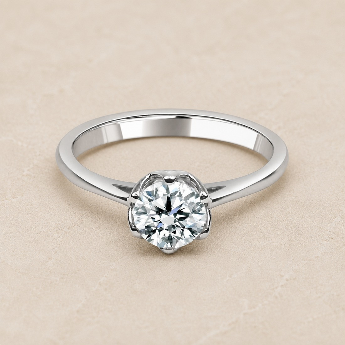 Solitario oro blanco de seis garras · diamante natural 0,70 ct | Joyería Bellido